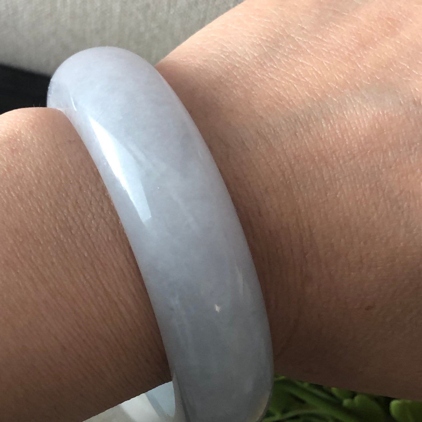 58mm BiG width Icy Tint Sky blue D-Shaped Jadeite Jade Bangle