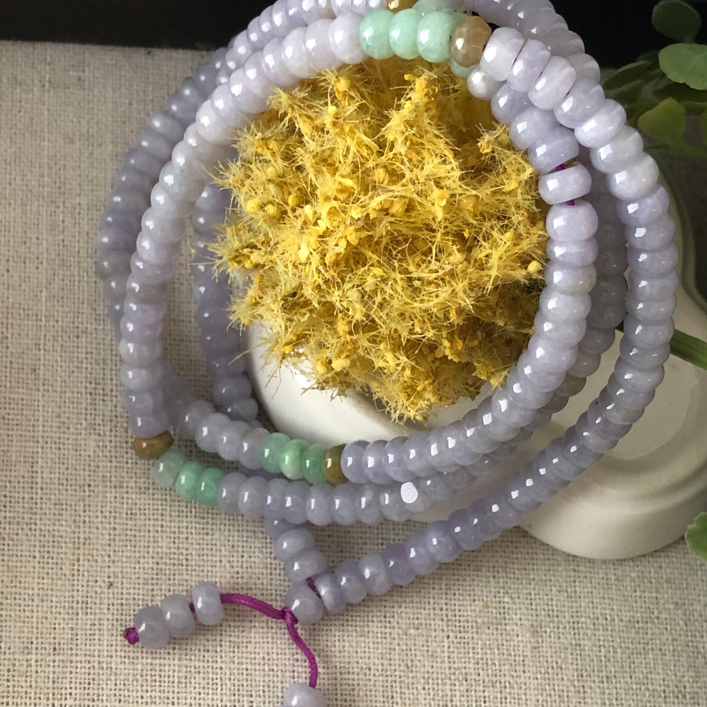 7mm Light Lavender Jadeite Jade Flat Bead Bracelet Necklace