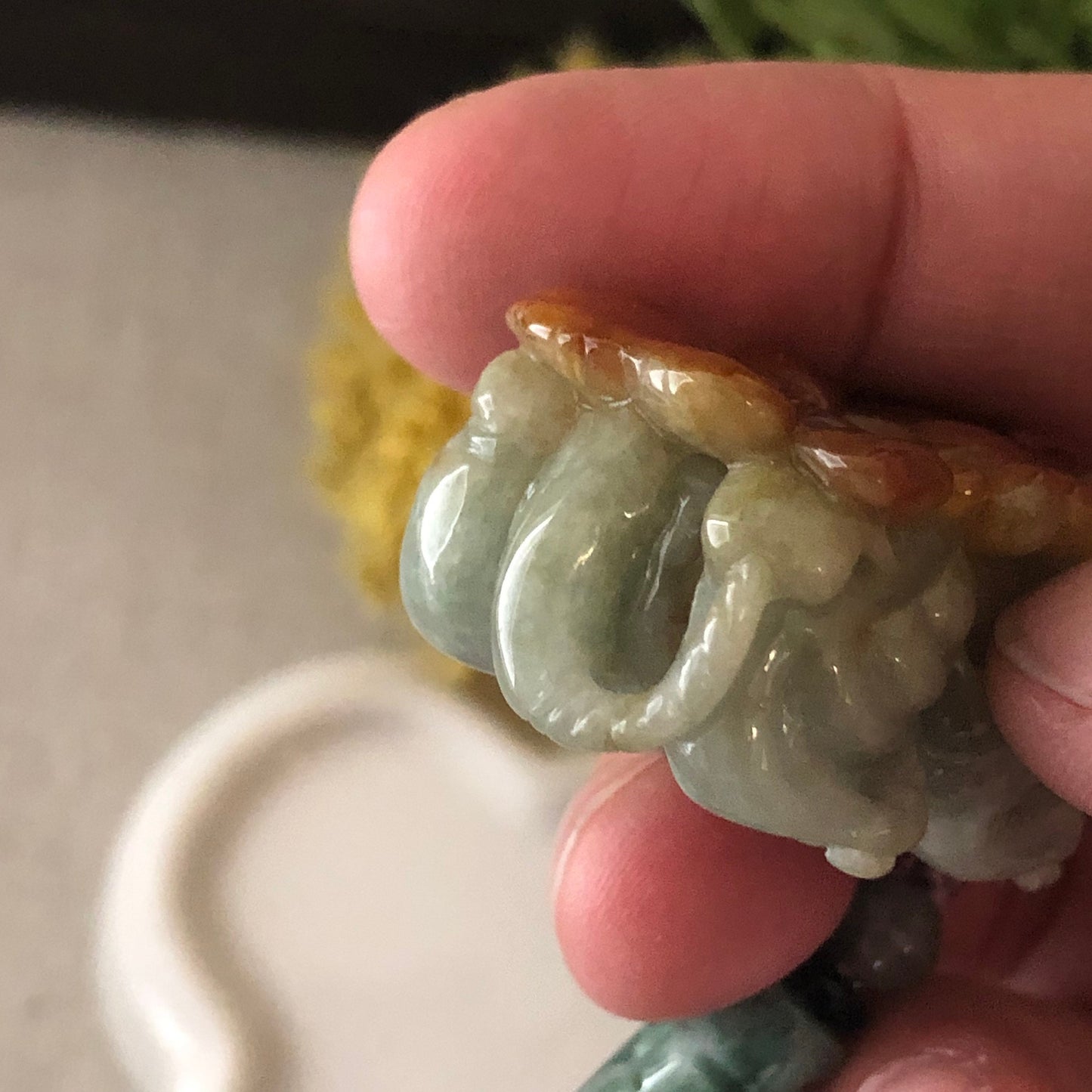36mm Jadeite Green Red Brown Carved Pixiu Keychain or Pendant Display Figurine