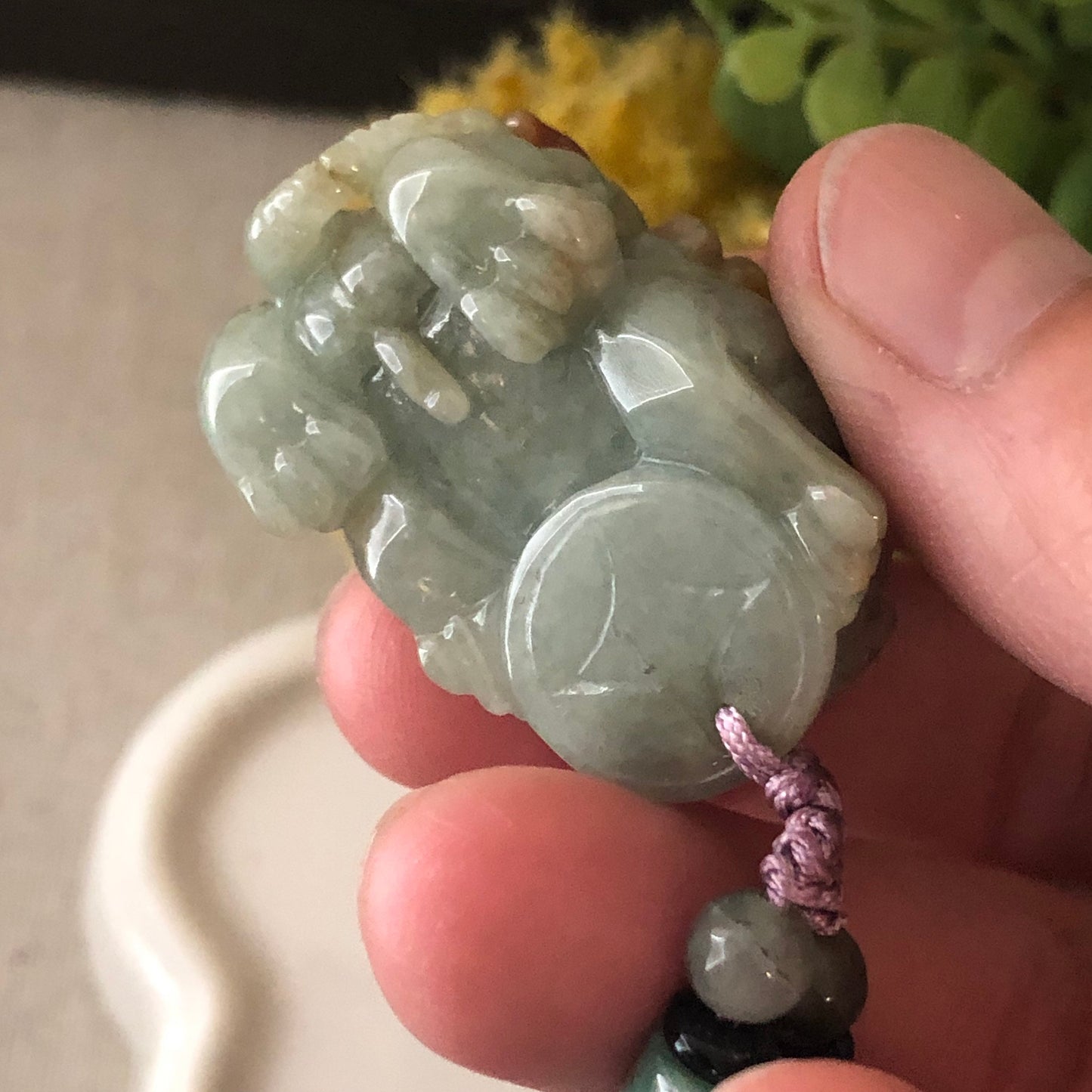 36mm Jadeite Green Red Brown Carved Pixiu Keychain or Pendant Display Figurine