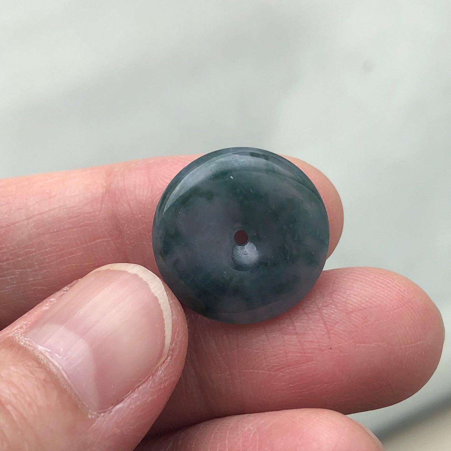 17.4mm Jade Jadeite Blue Lavender Green Float Flowers Peace DONUT Pendant