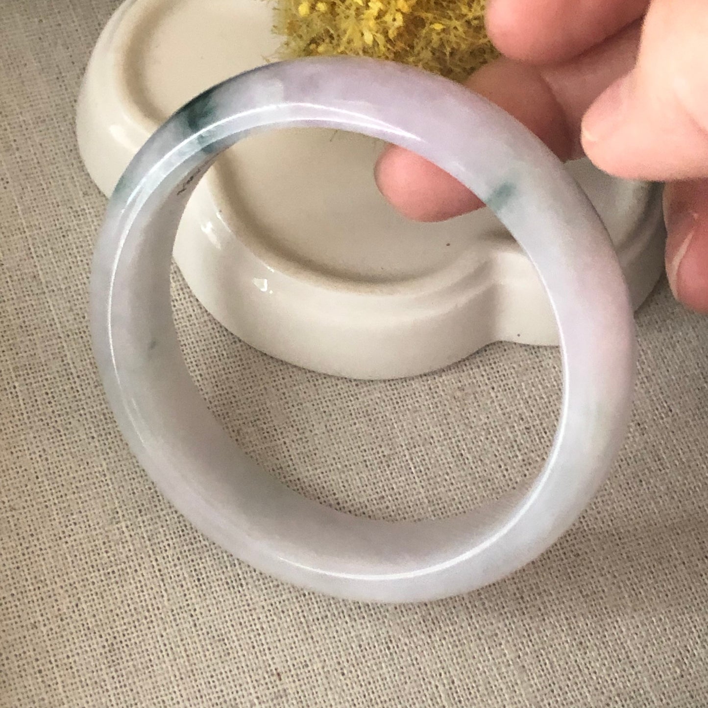 57.5mm Icy Pink Lavender Green Float Flowers Jadeite Jade Bangle