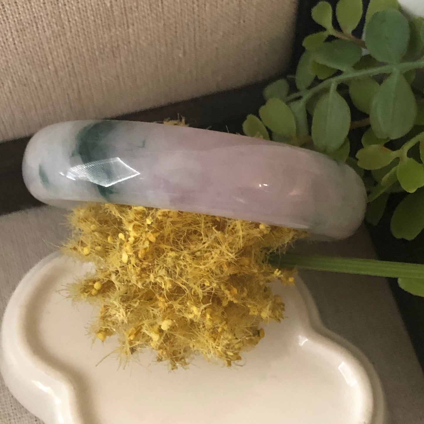 57.5mm Icy Pink Lavender Green Float Flowers Jadeite Jade Bangle