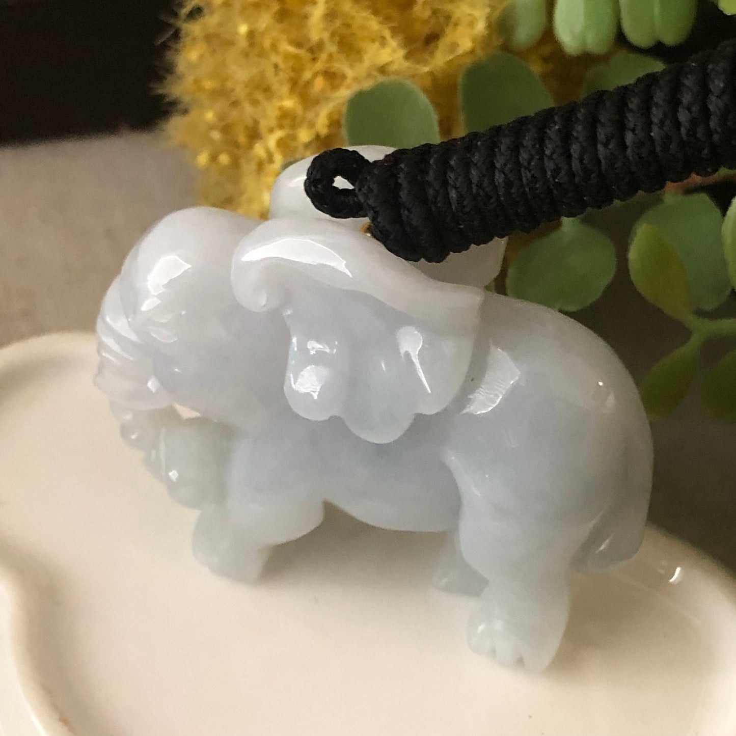 47.3mm Jadeite Jade Icy Carved Elephant Statue Display Stamp