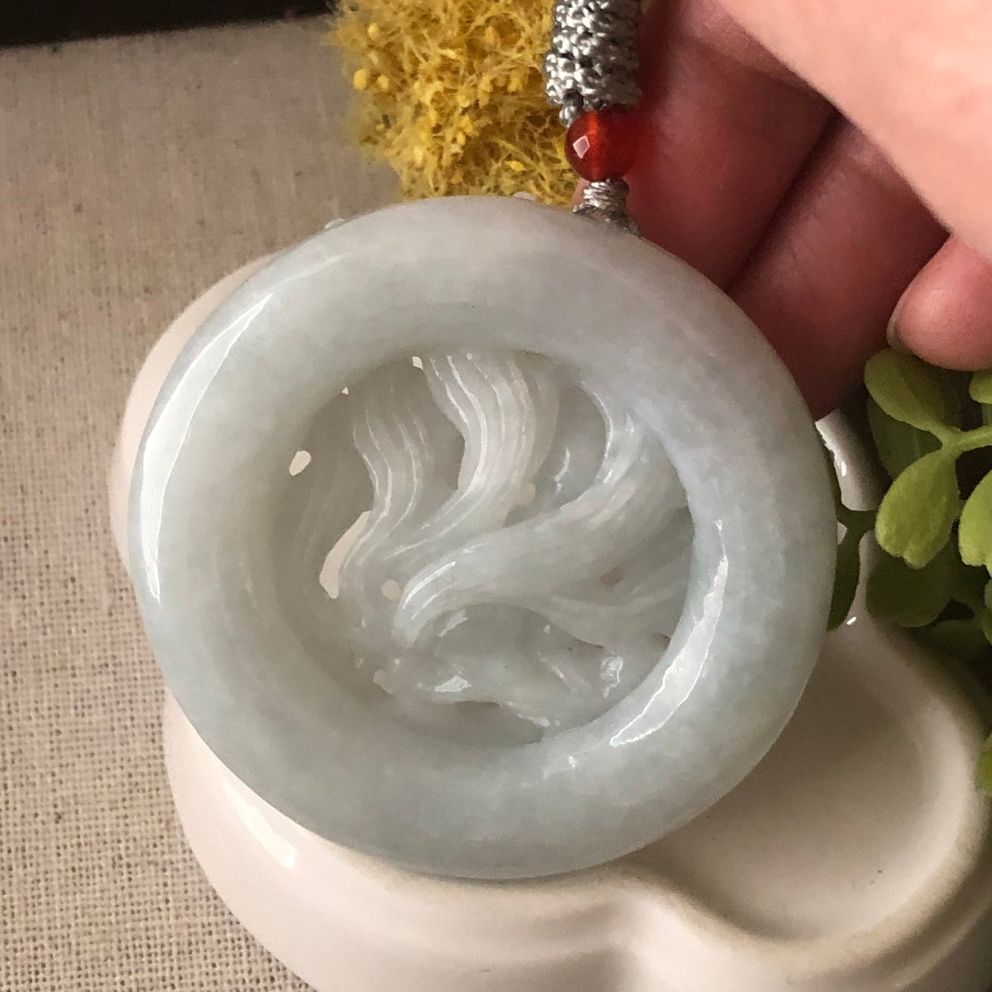 52mm Icy Jadeite Jade Carved Fox Keychain or Pendant Display Figurine