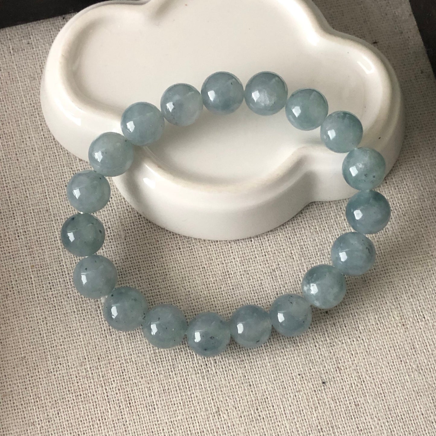 10mm Icy Earthy Wuji Sky Blue Jadeite Jade Bead Bracelet
