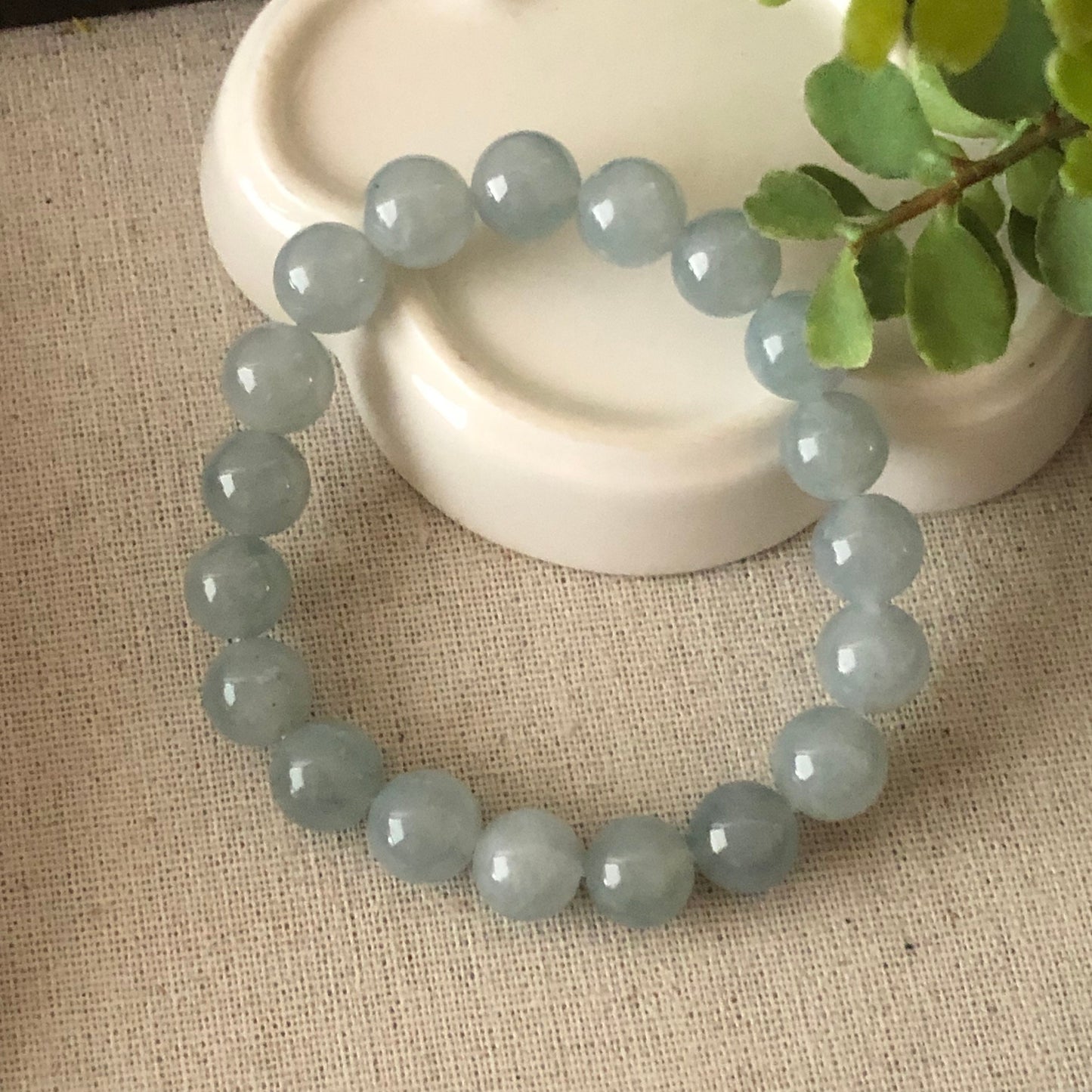 10mm Icy Earthy Wuji Light Sky Blue Jadeite Jade Bead Bracelet