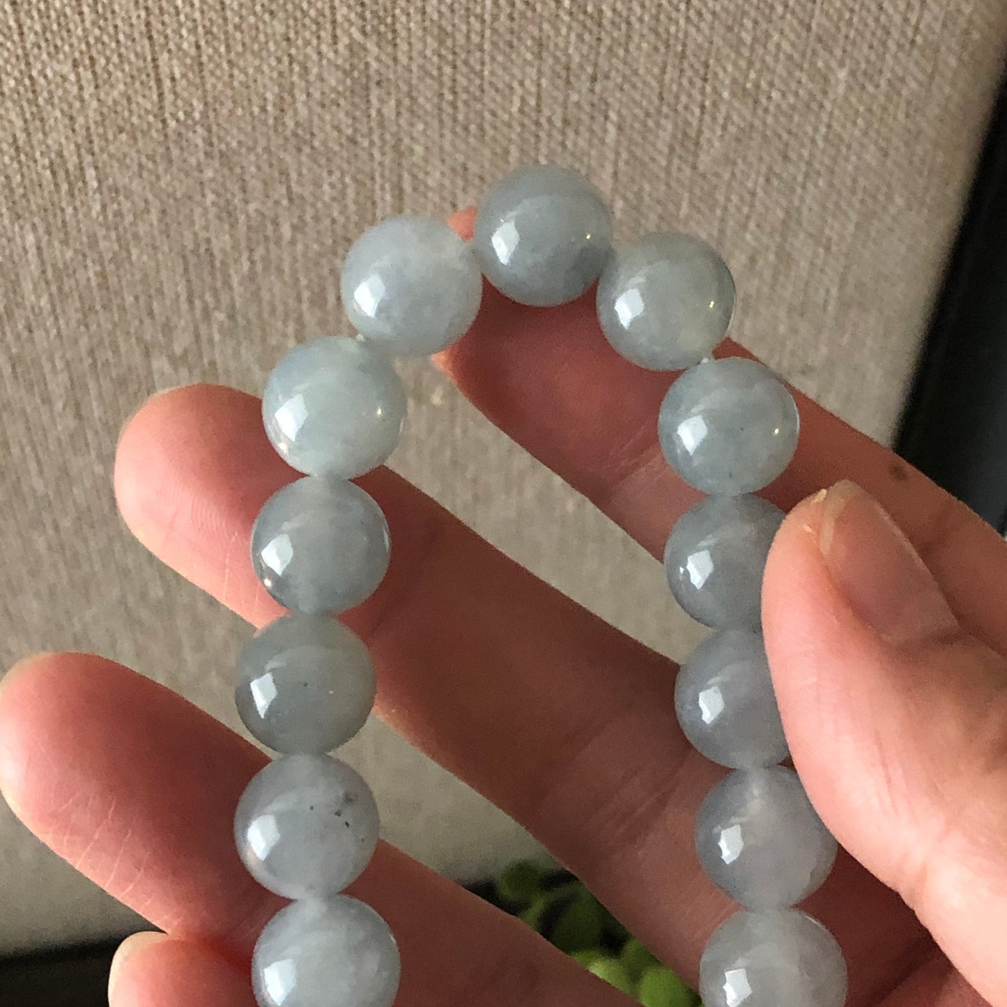10mm Icy Earthy Wuji Light Sky Blue Jadeite Jade Bead Bracelet
