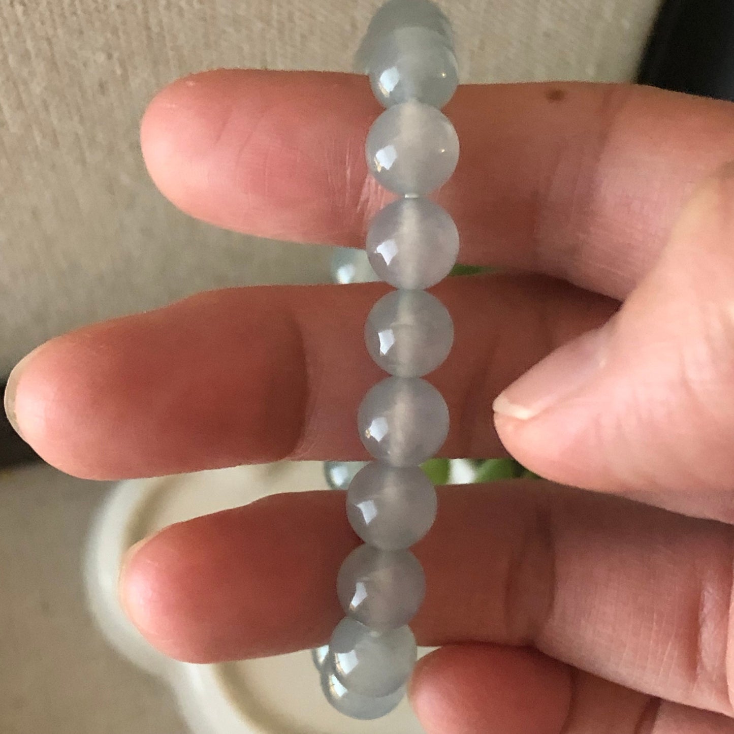 8mm Icy Tint Glow Jadeite Jade Bead Bracelet