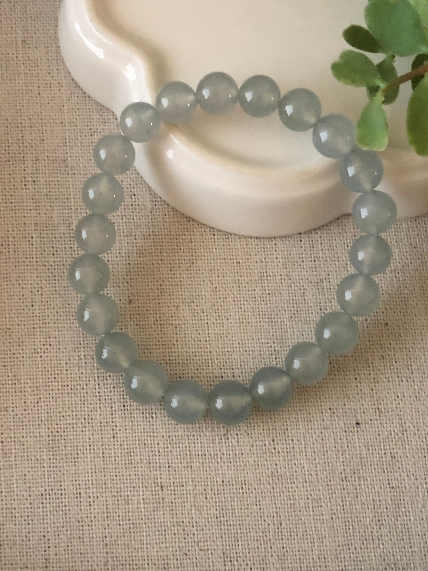 8mm Icy Tint Glow Jadeite Jade Bead Bracelet