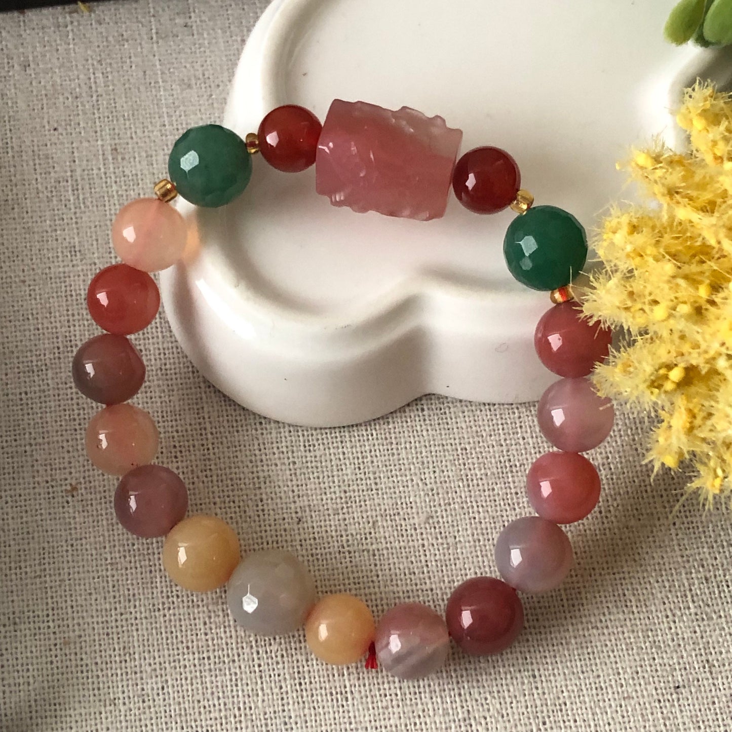 9.3mm Carved Agate Grade A Natural Bead Bracelet Health Circulation Icy