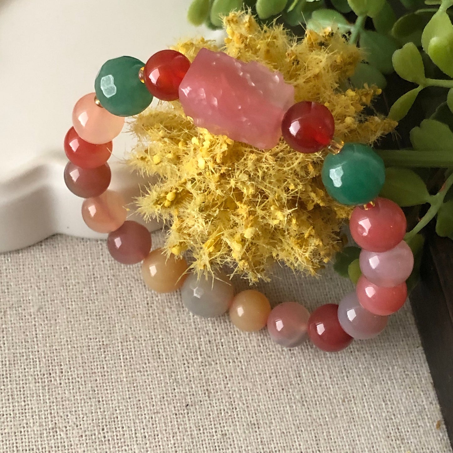 9.3mm Carved Agate Grade A Natural Bead Bracelet Health Circulation Icy