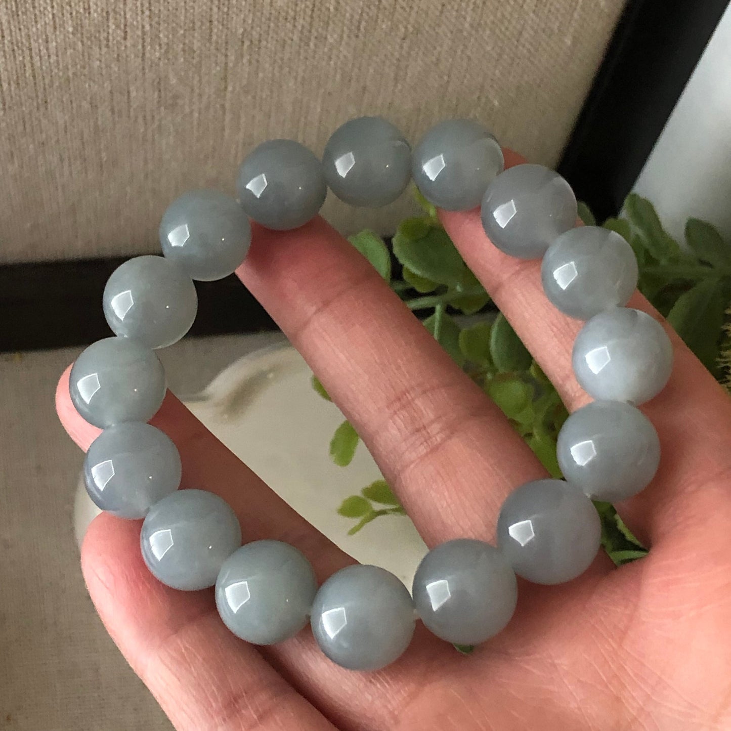 12.5mm Jade Jadeite Icy Blue Round Bead Bracelet