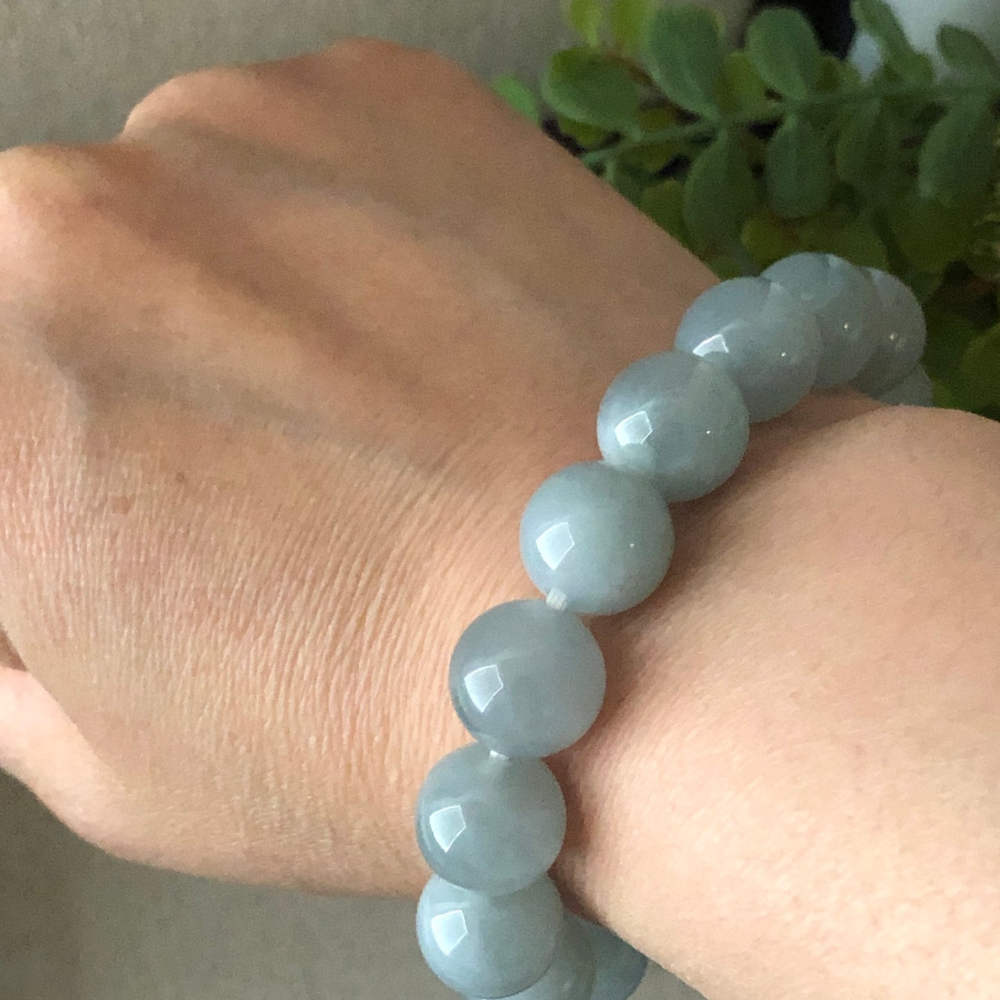 12.5mm Jade Jadeite Icy Blue Round Bead Bracelet