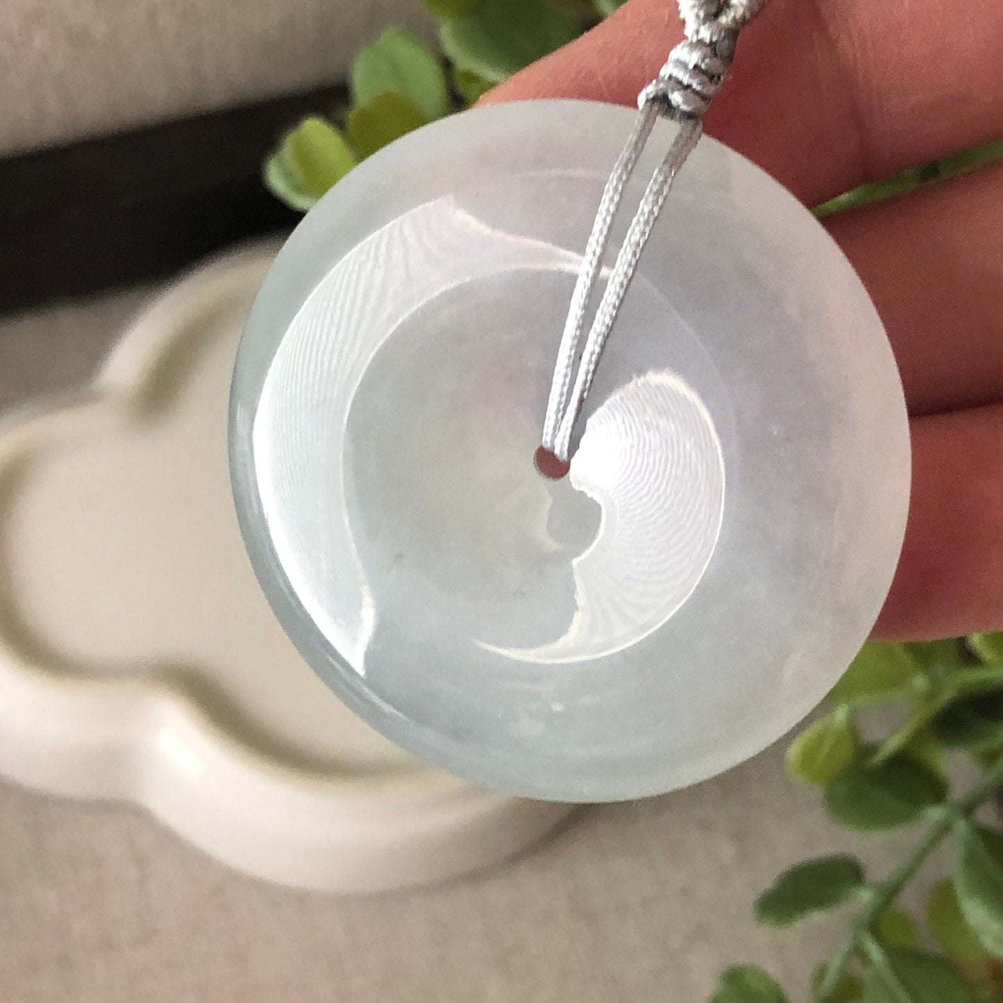 40mm BIG Icy Tint Green Jadeite Jade Peace Donut Pendant