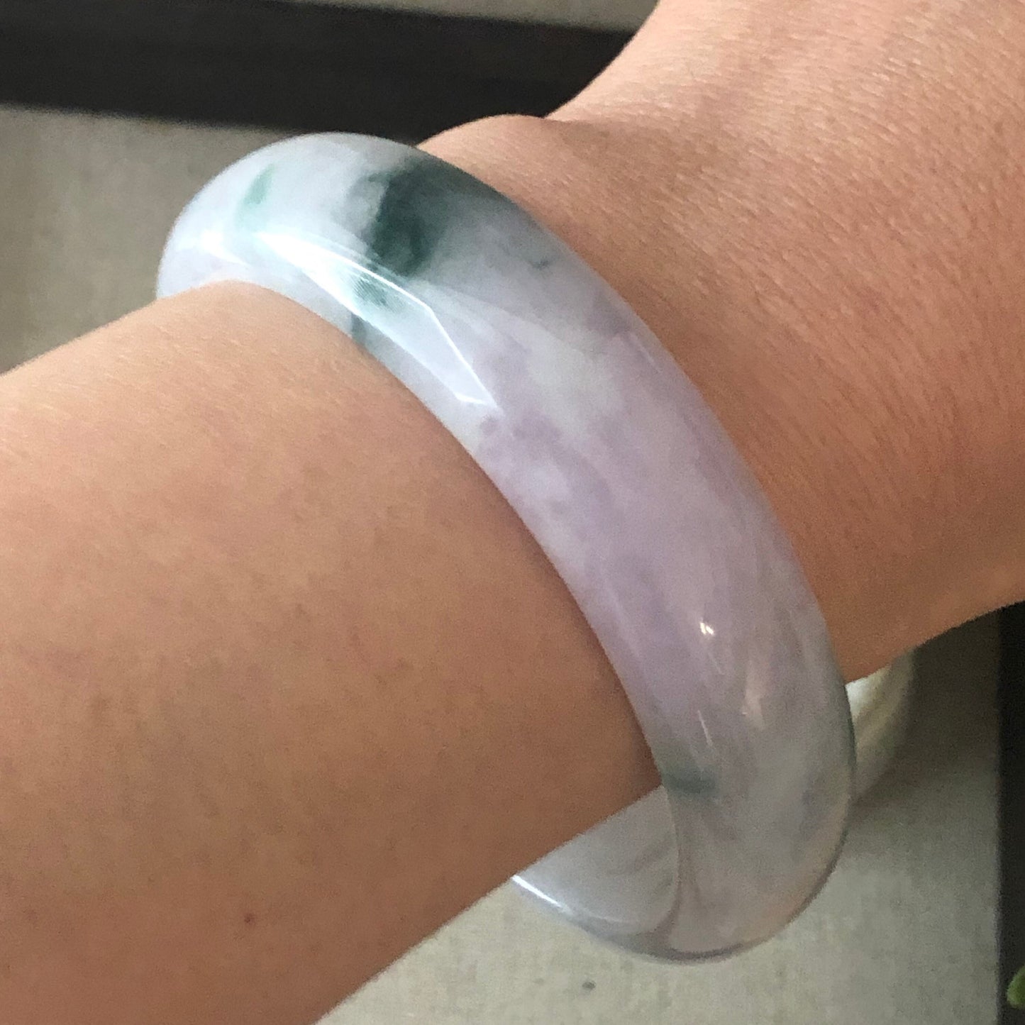 57.5mm Icy Pink Lavender Green Float Flowers Jadeite Jade Bangle