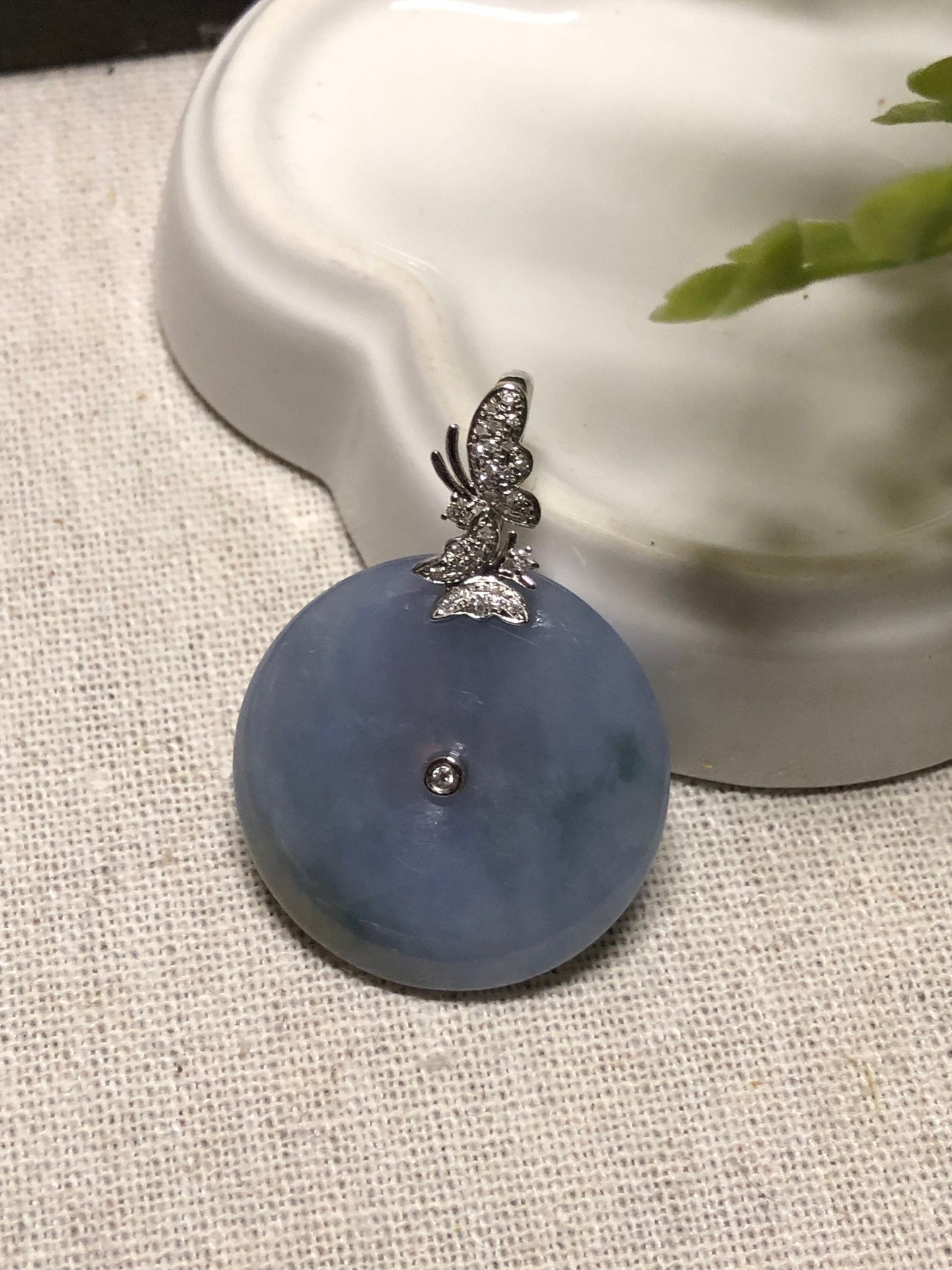 Reserved. 18K 27mm White Gold Lavender Green Float Flowers Jadeite Jade Peace Donut Pendant