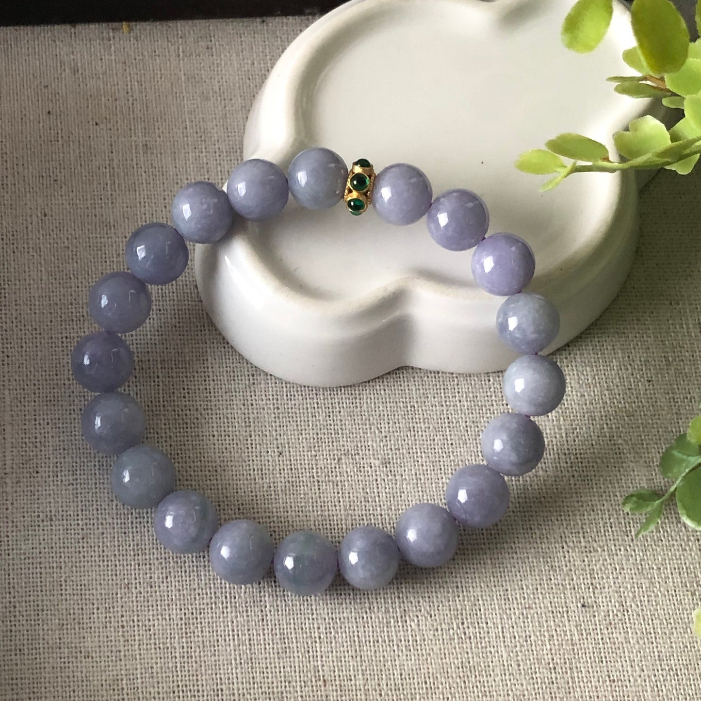 10 mm Earthy Lavender Blue Jadeite Jade Bead Bracelet