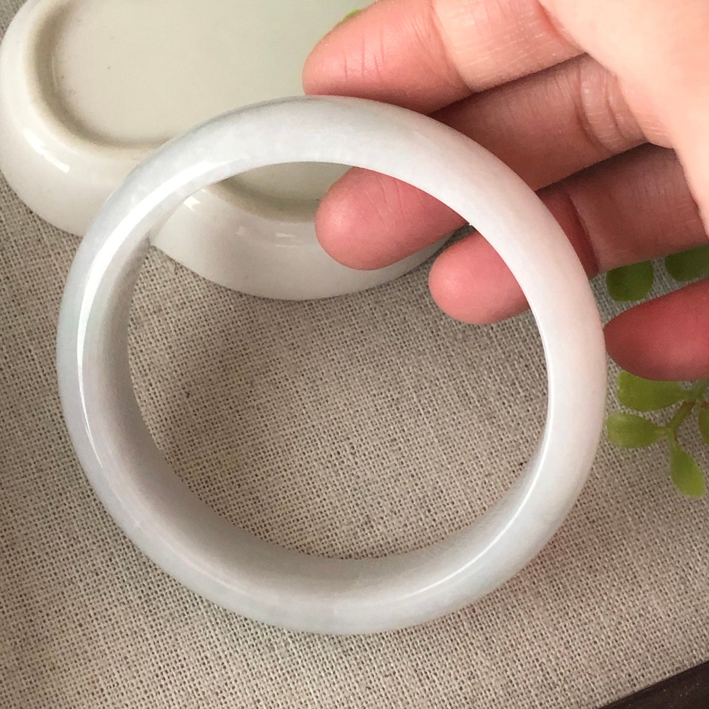 58mm Milky White Green Jadeite Jade Bangle