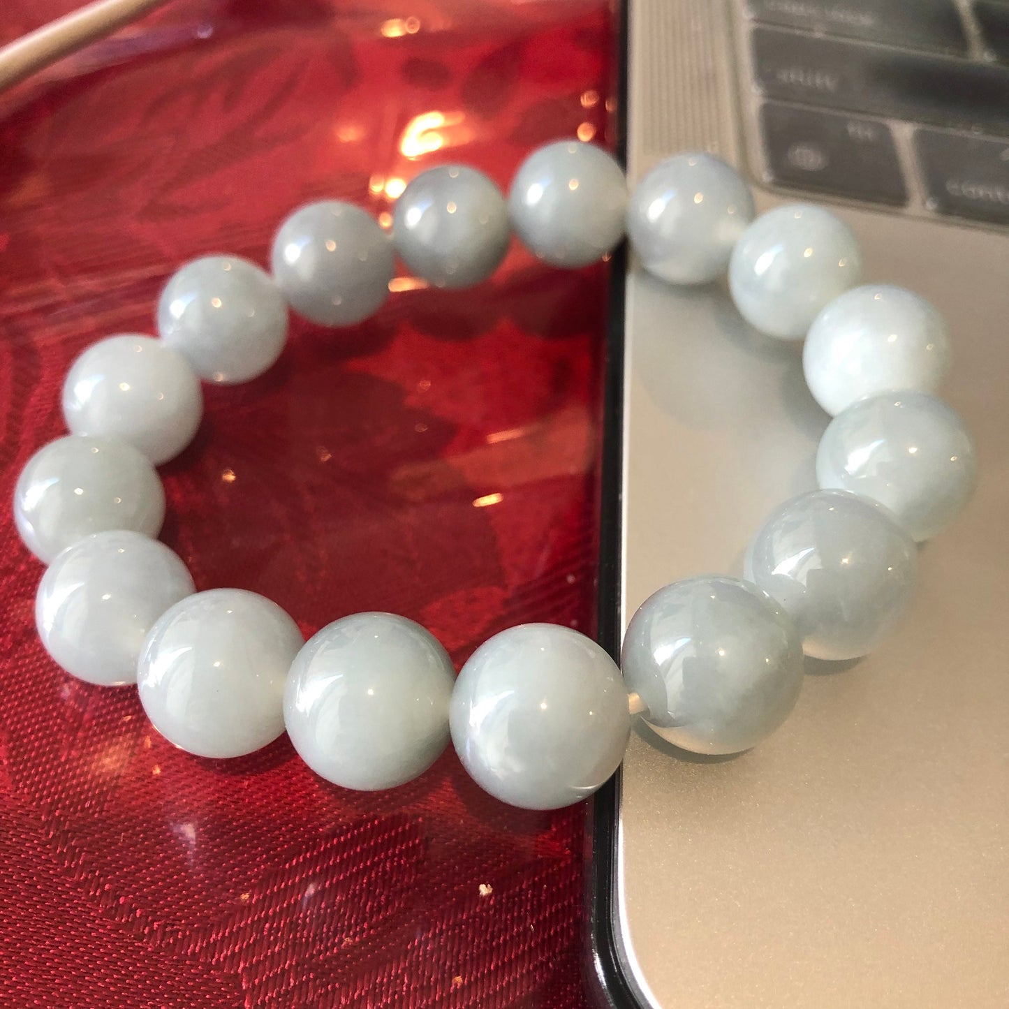 12.5mm Jade Jadeite Icy Blue Round Bead Bracelet