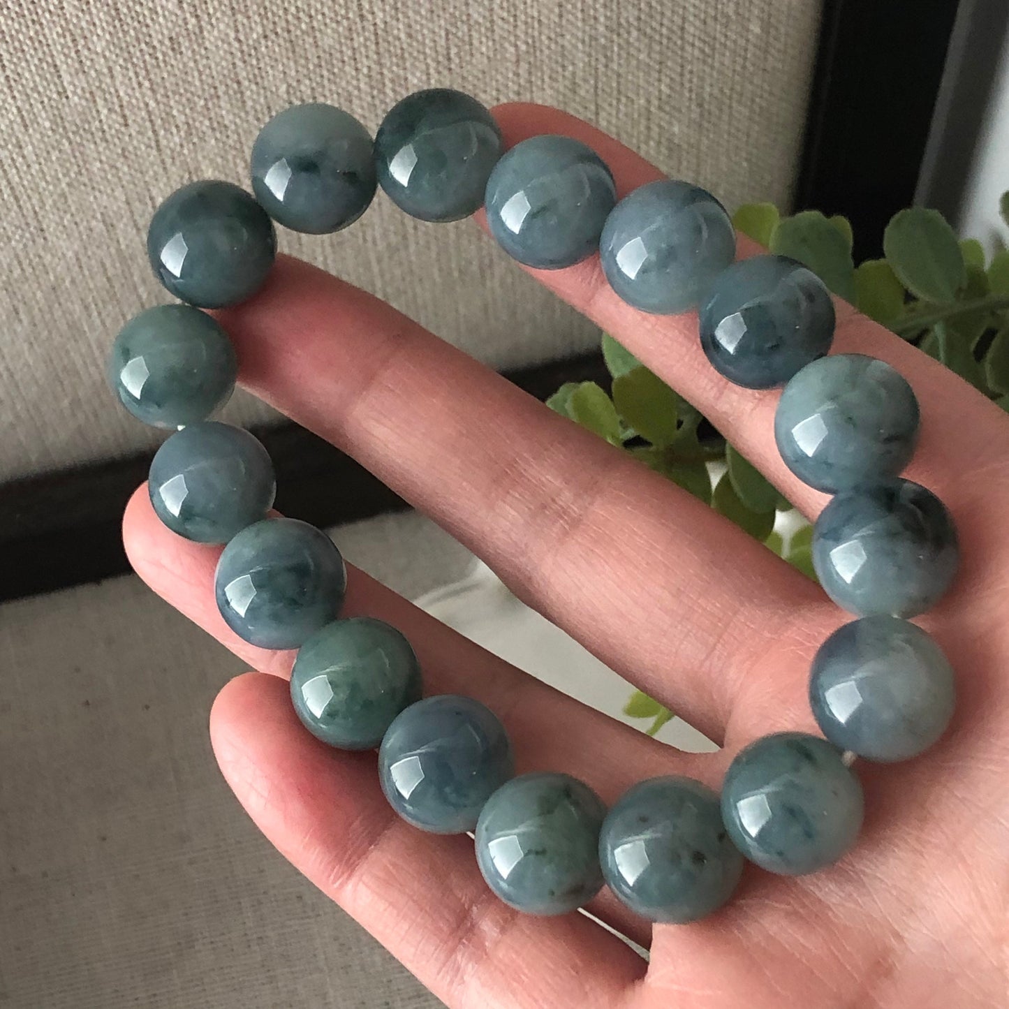 13.2 mm Big Blue Float Flowers Jadeite Jade Bead Bracelet