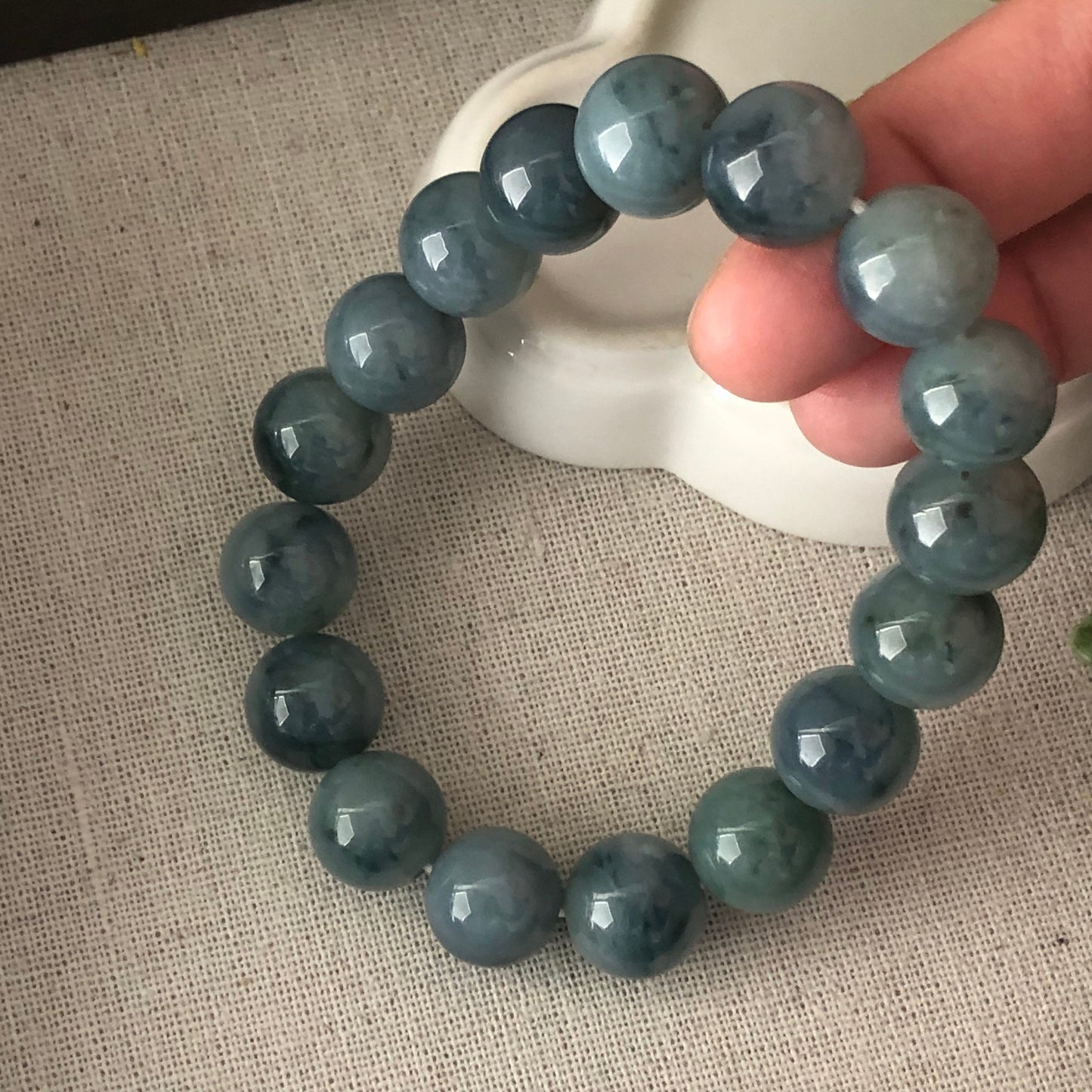 13.2 mm Big Blue Float Flowers Jadeite Jade Bead Bracelet