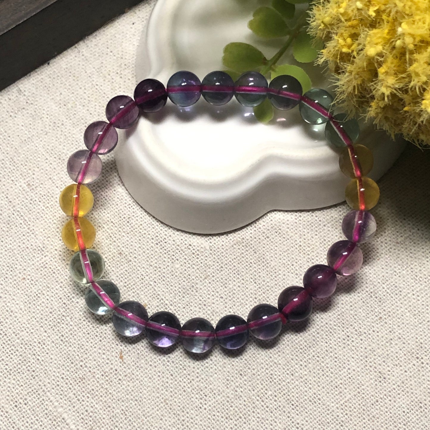 8mm Natural Tint Green Blue Purple Crystal Bead Bracelet