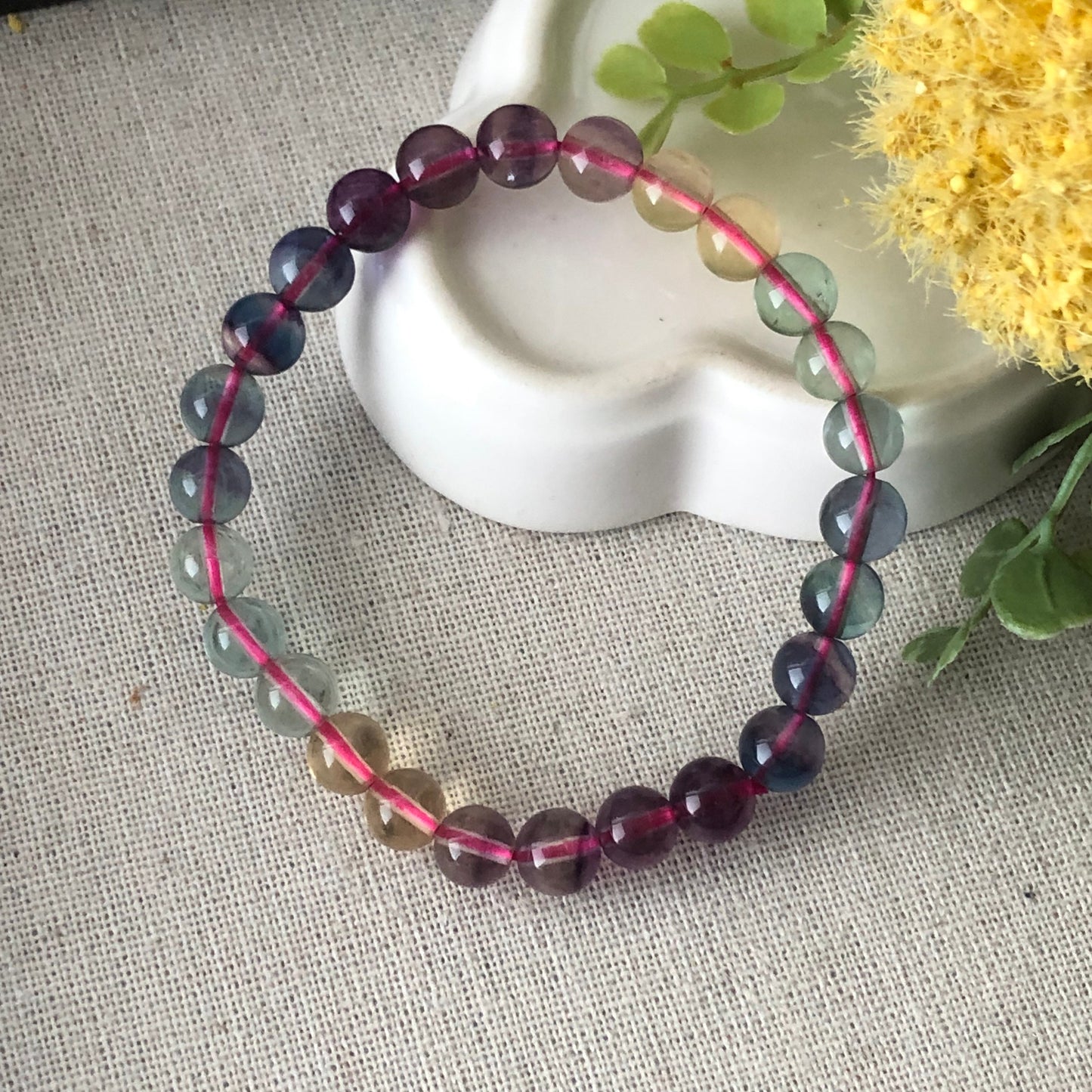 7.5mm Natural Tint Green Blue Purple Crystal Bead Bracelet