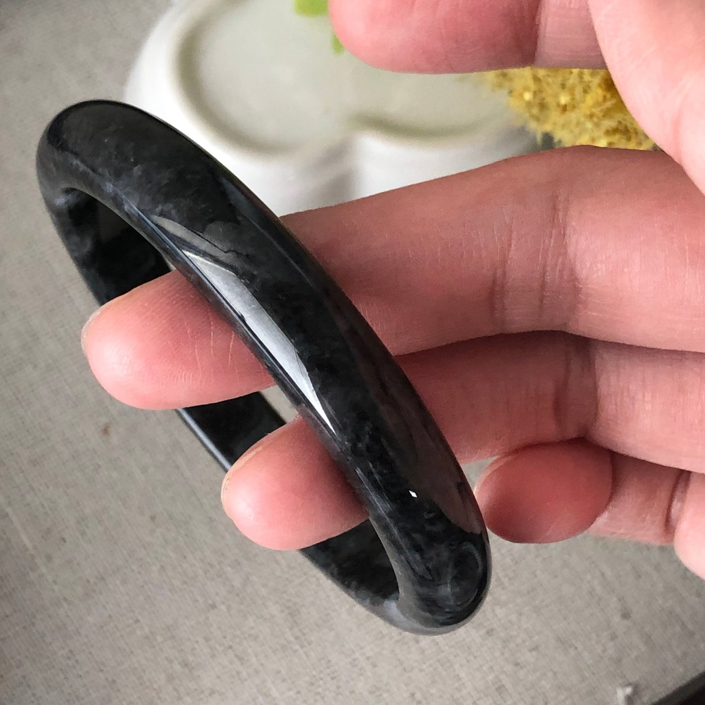 57 mm Jadeite Jade Icy Black Wuji D-Shaped Bangle