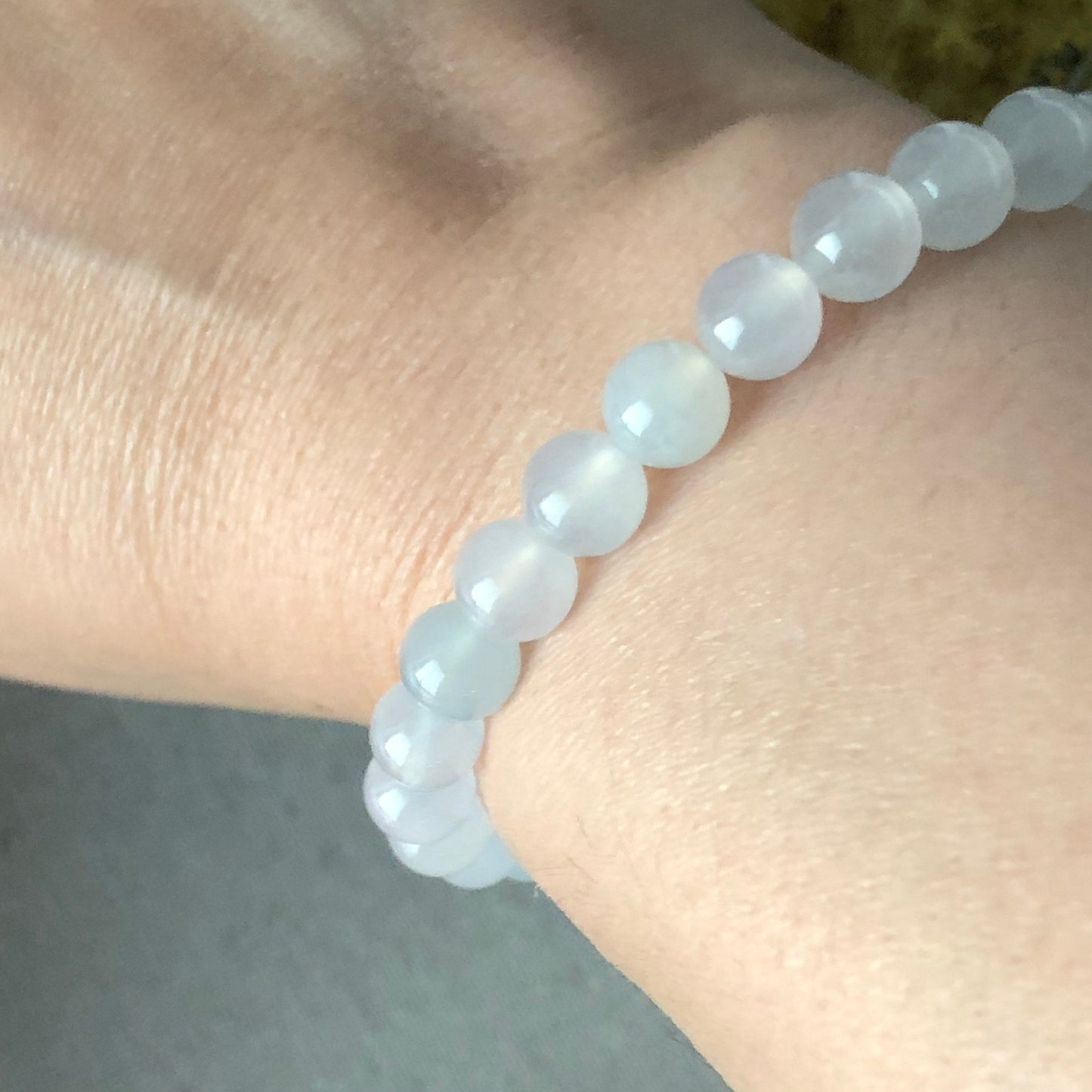 7mm Icy Blue Glow Jadeite Jade Bead Bracelet