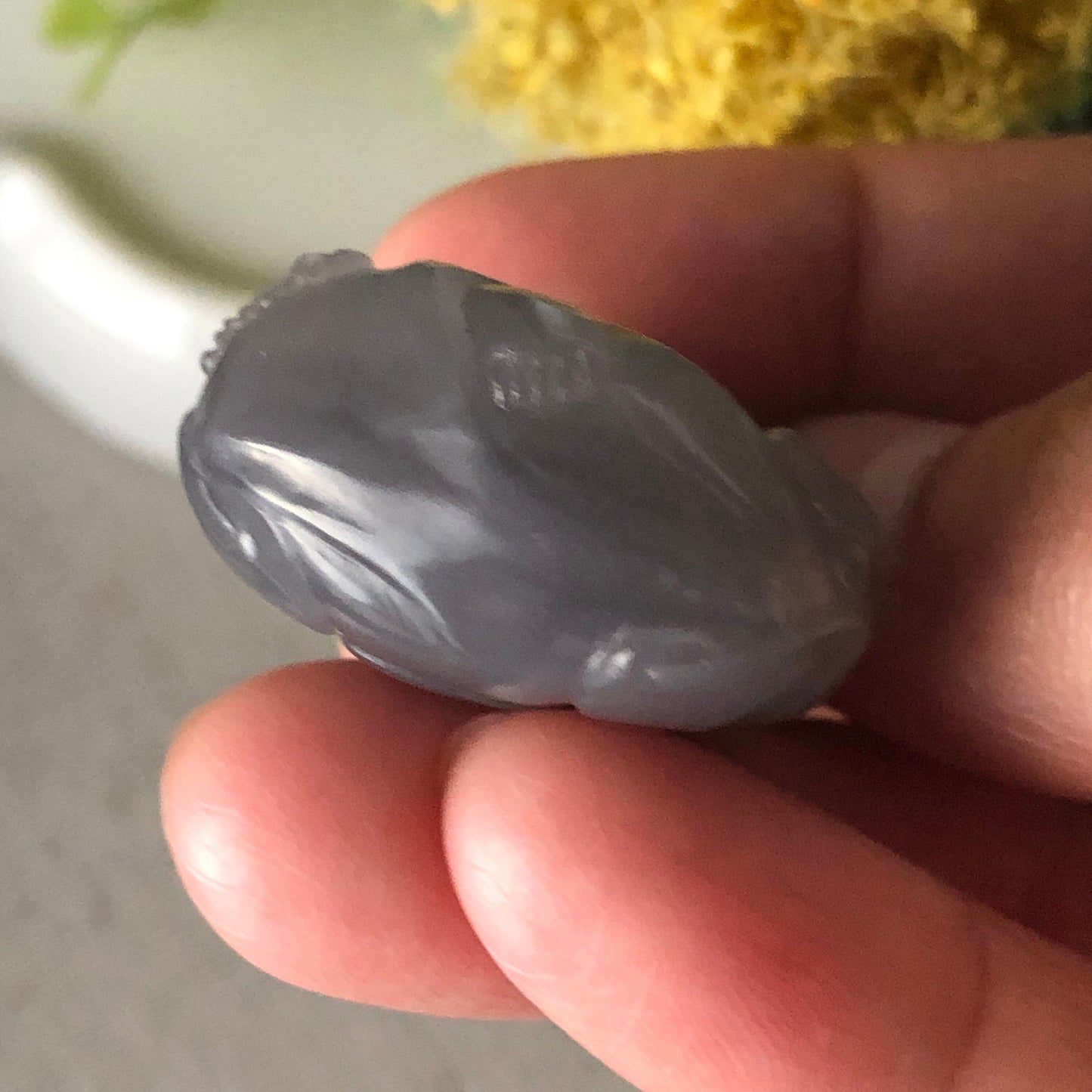 30.5 mm Smoky Lavender Hetian Jade Carved Happy Buddha Pendant