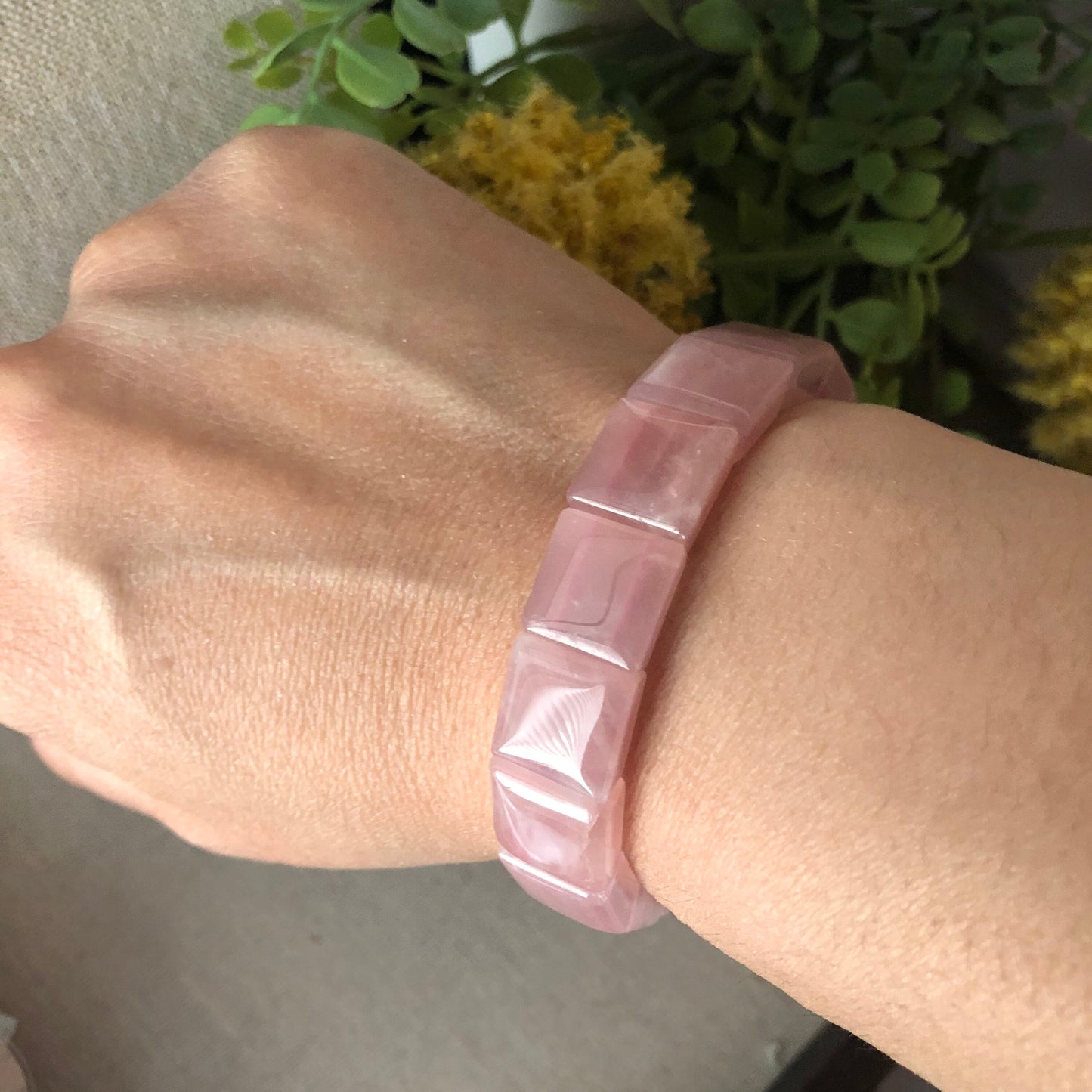 12 mm Natural Tint Pink Quartz Crystal Bracelet