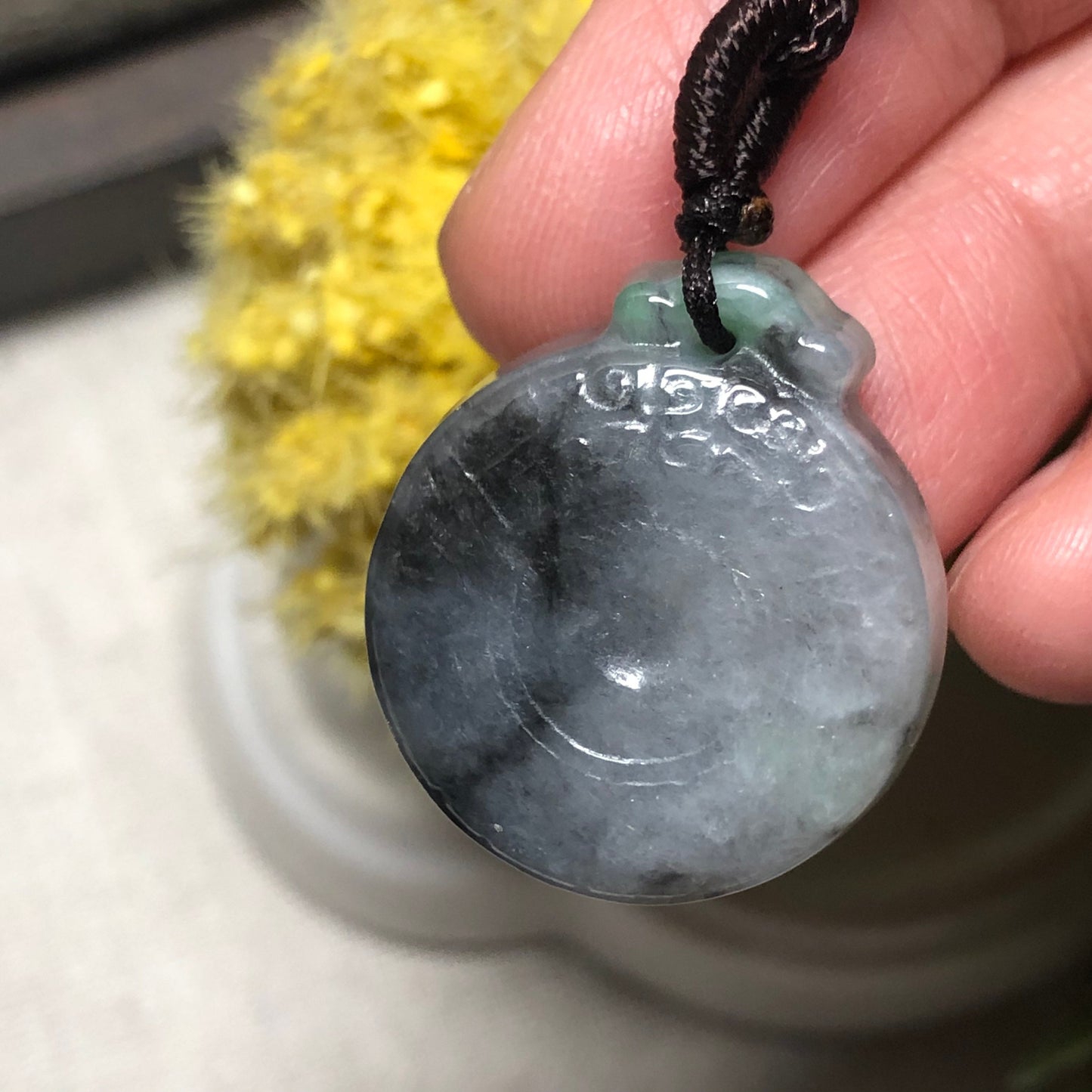 21.6 mm Wuji Green Carved Asian Pattern Jadeite Jade Key Charm Cell Phone Pendant