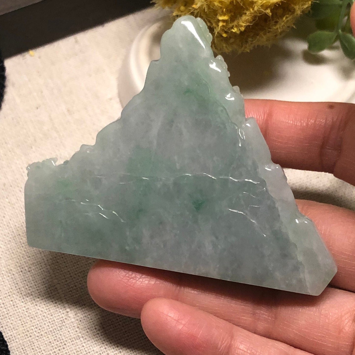 60mm Jadeite Jade Icy Green Carved Statue Display Scenery Landscape