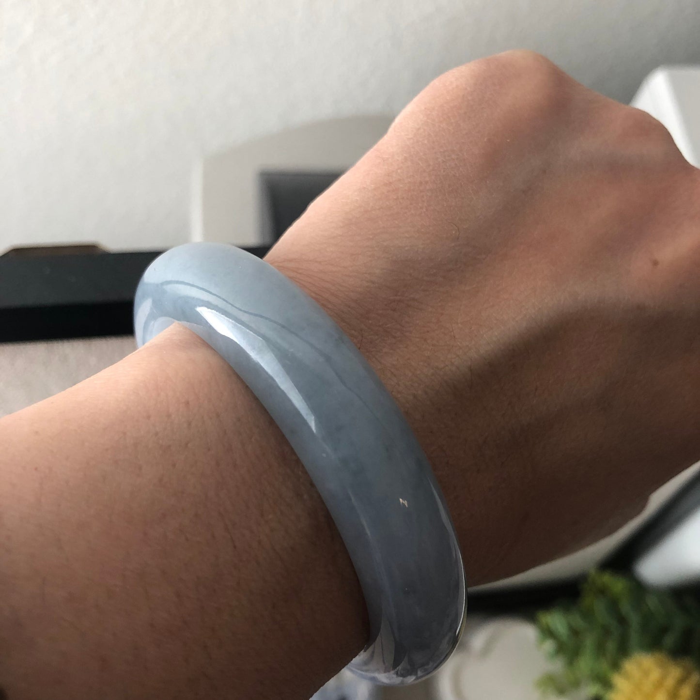 56 mm Jadeite Jade Sky Blue Lavender Earthy Duo Color Bangle