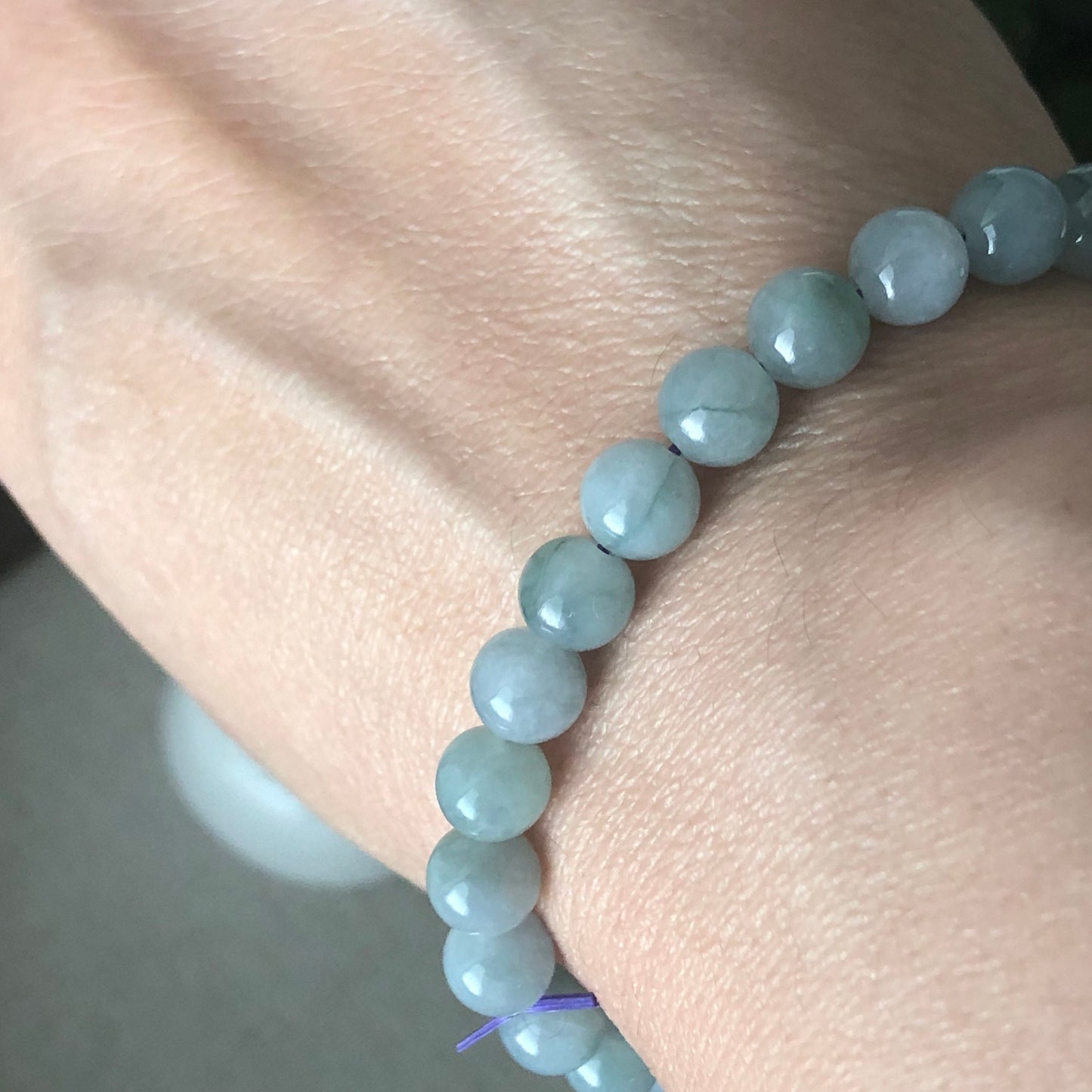 RARE 6.6 mm Jadeite Jade Sky Blue Green Float Flowers Bead Bracelet