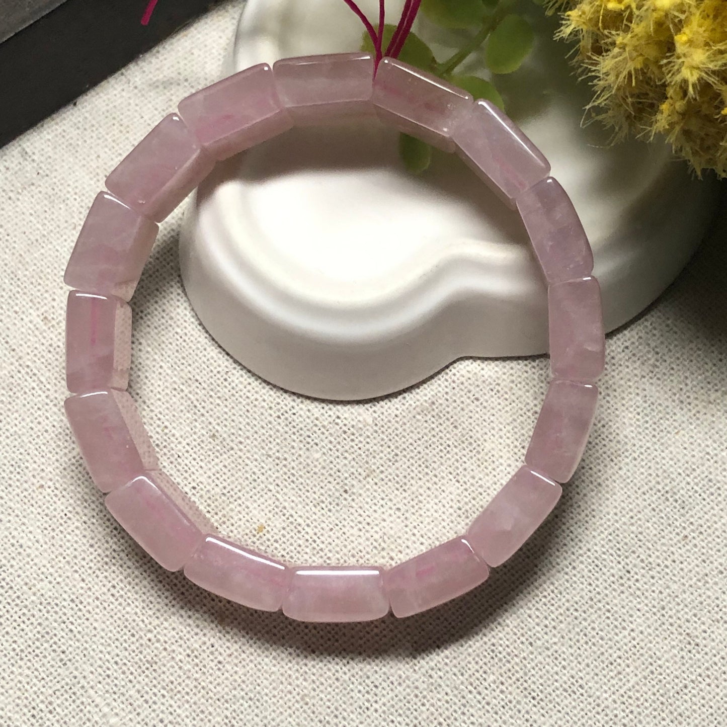 12 mm Natural Tint Pink Quartz Crystal Bracelet