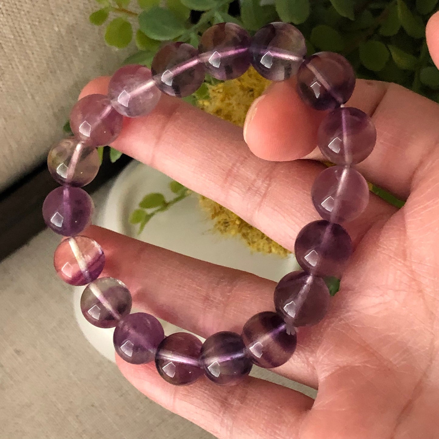11 mm Natural Tint Purple Gradient Crystal Bead Bracelet 0318