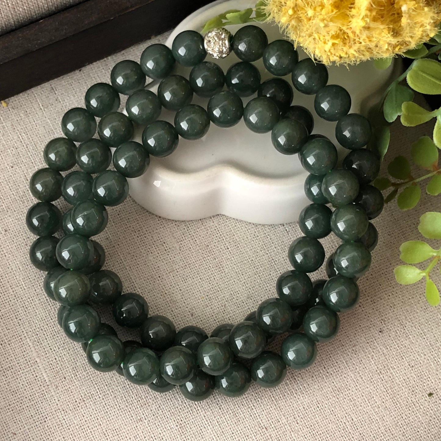 10 mm Jadeite Jade Oily Green Bead Bracelet Necklace