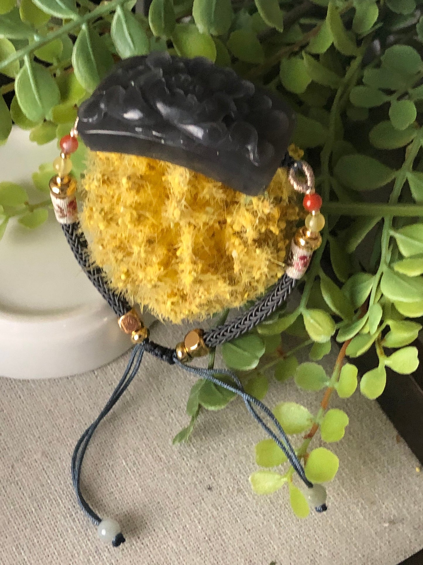 40 mm Icy Smoky Lavender carved Flower Hetian Jade Bracelet