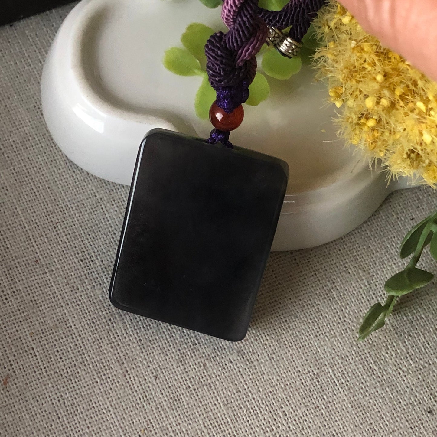 35.8 mm Smoky Lavender Hetian Jade Carved Flower Pendant