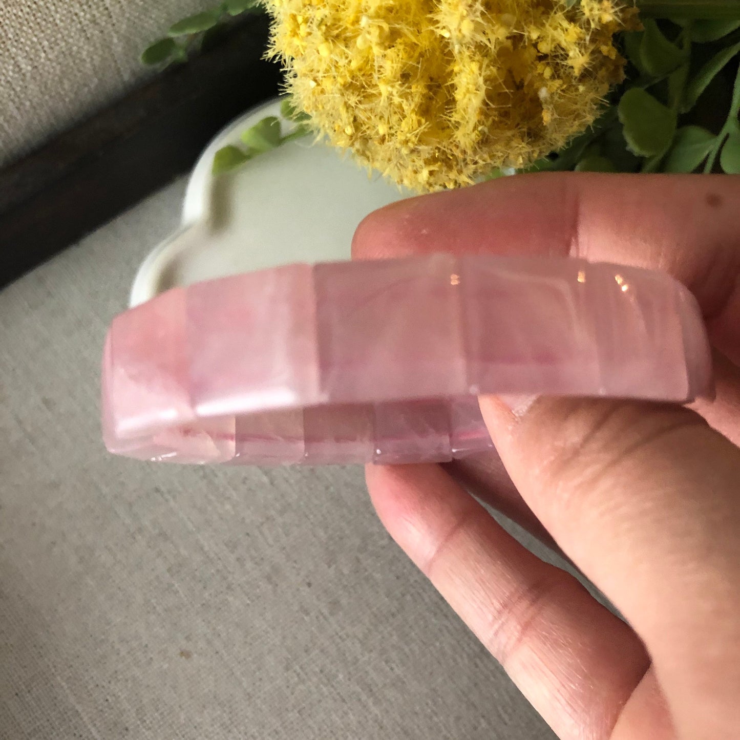 12 mm Natural Tint Pink Quartz Crystal Bracelet