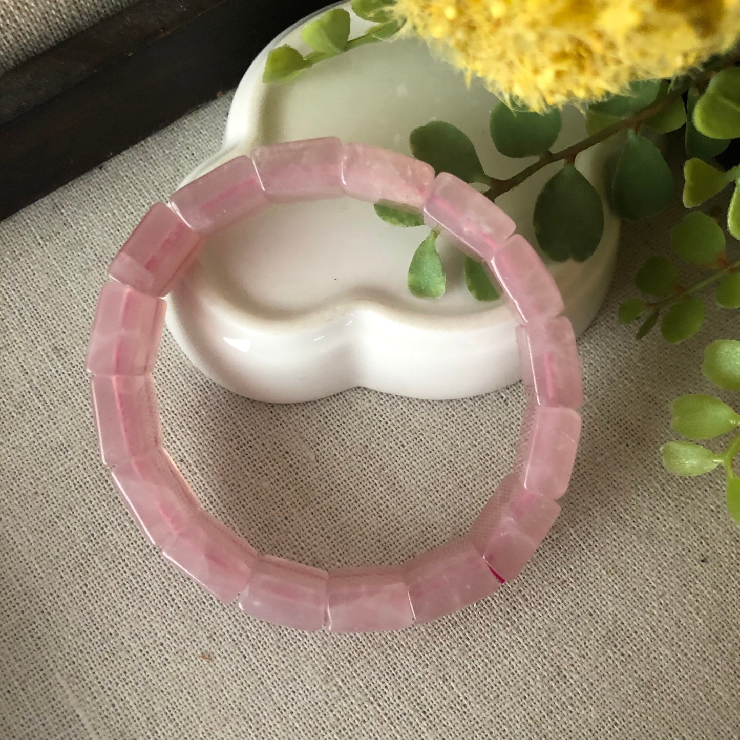 12 mm Natural Tint Pink Quartz Crystal Bracelet