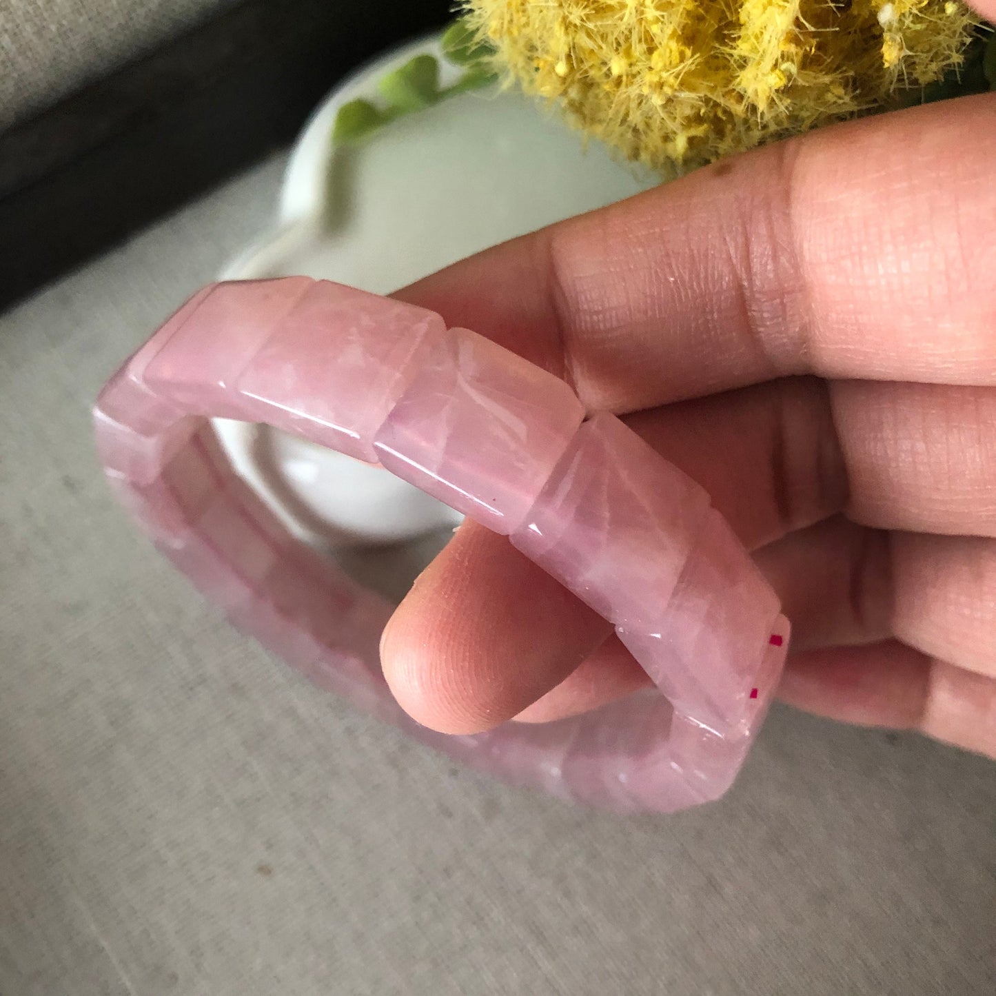 12 mm Natural Tint Pink Quartz Crystal Bracelet