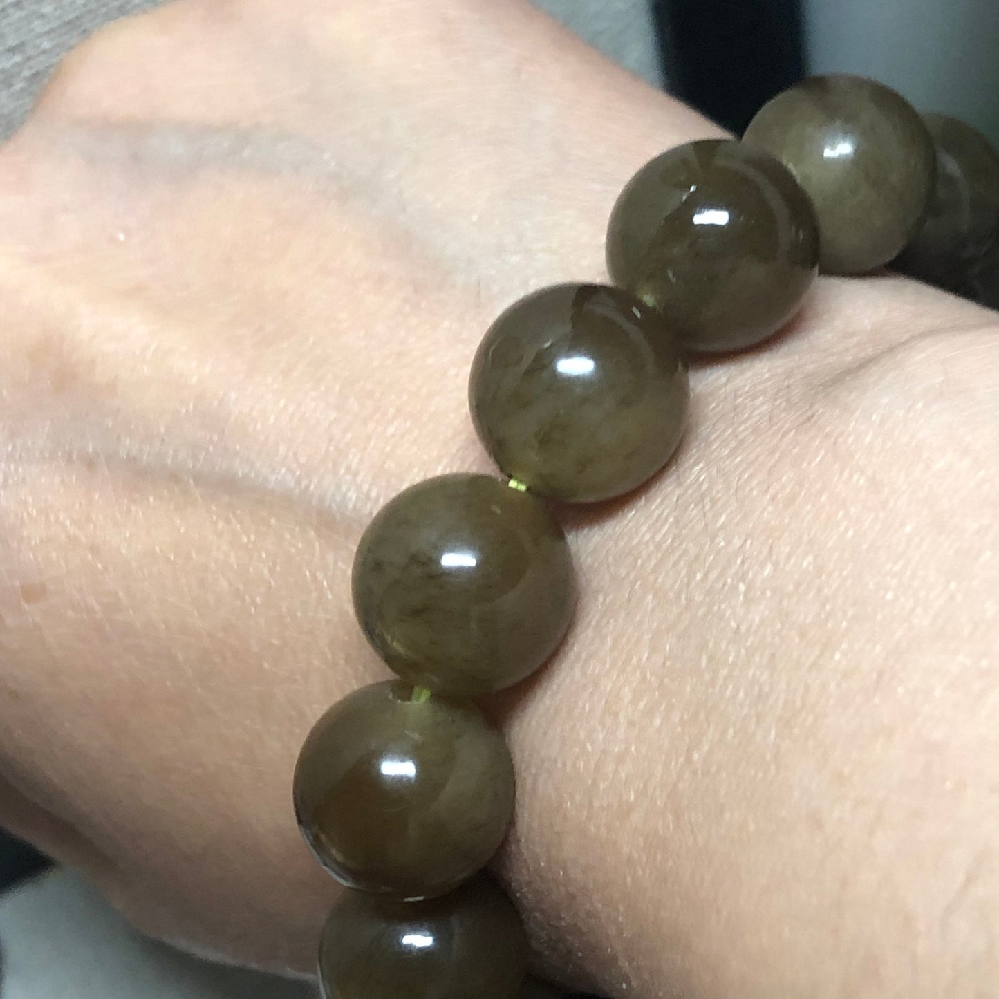 14 mm Big Size Yellow Brown Hetian Jade Bracelet