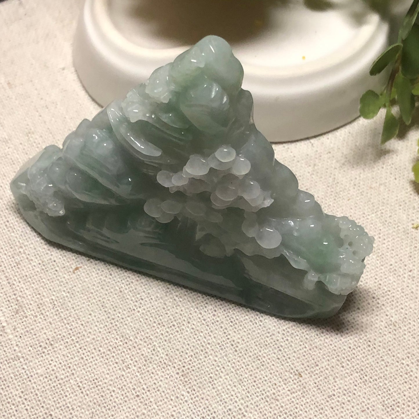 60mm Jadeite Jade Icy Green Carved Statue Display Scenery Landscape