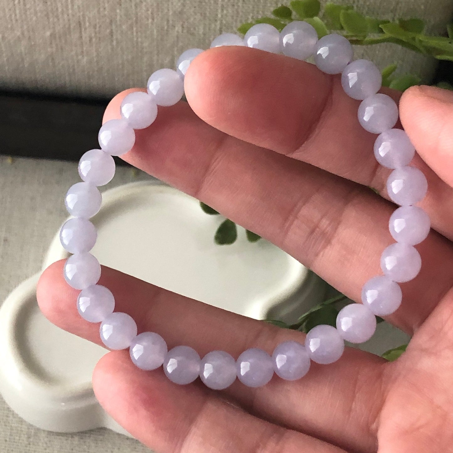 6.7 mm Jadeite Jade Icy Lavender Bead Bracelet