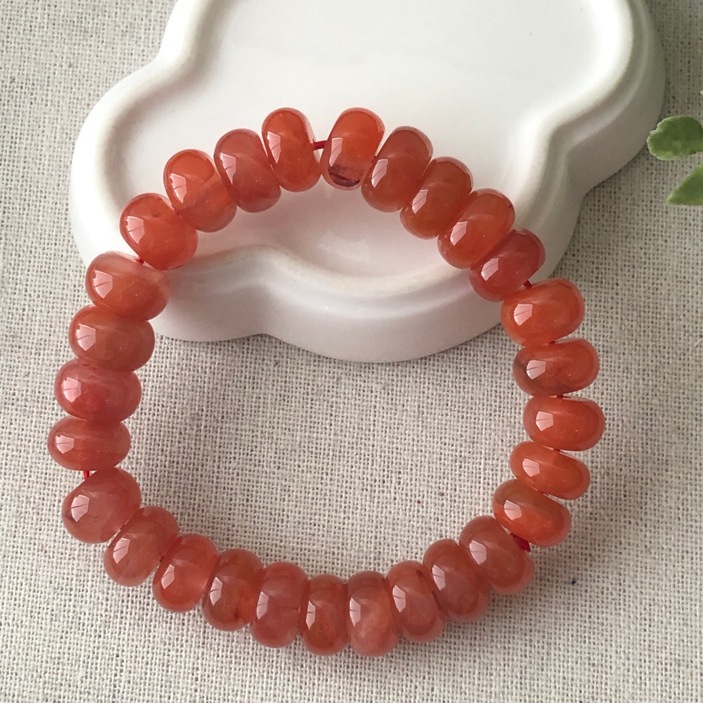 11.5 mm AGATE Icy Red Bead Bracelet
