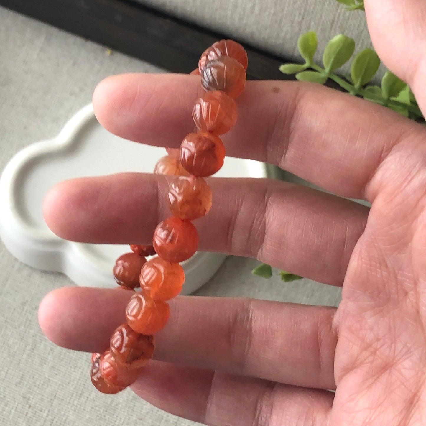 9mm Carved Agate Grade A Natural Bead Bracelet Health Circulation Icy