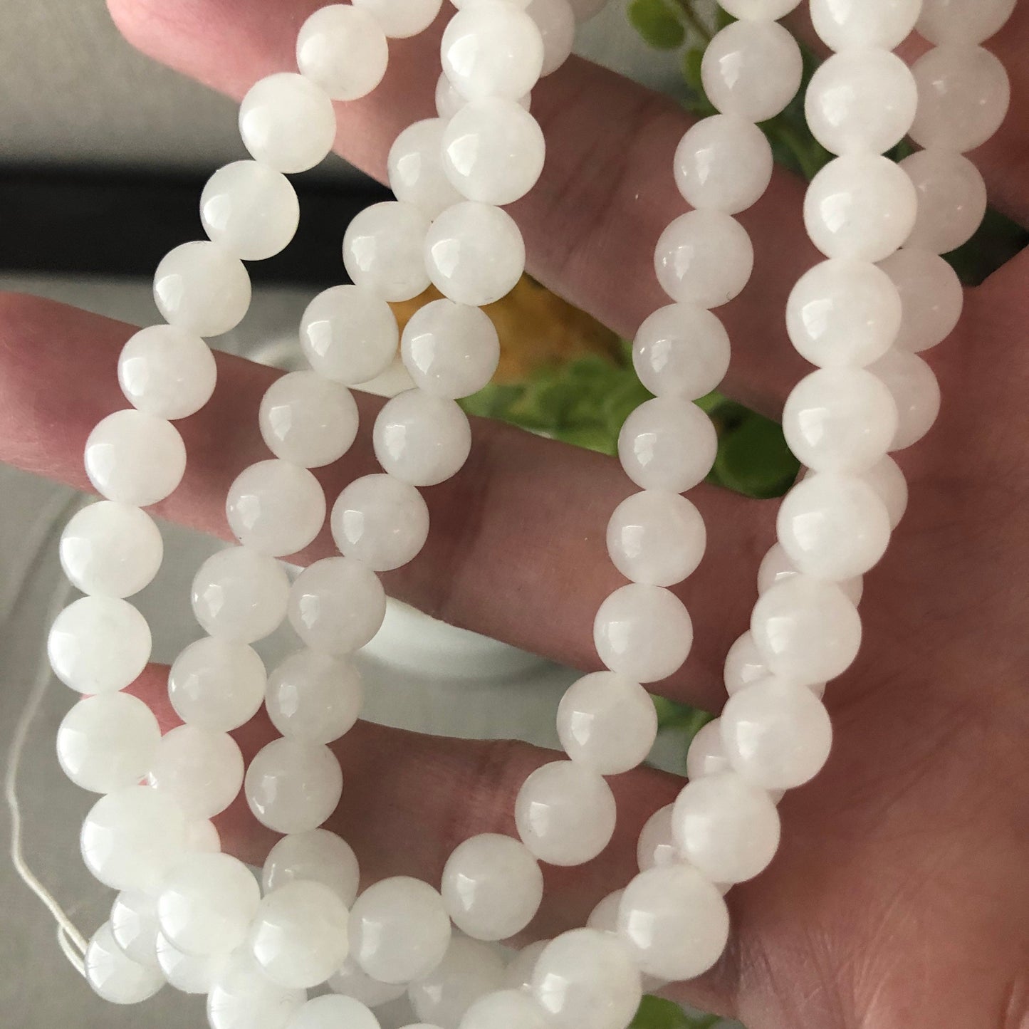 7mm Icy Hetian Jade Bead Bracelet Necklace